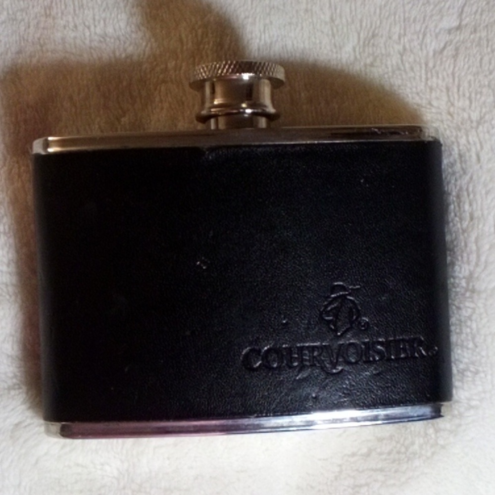 1970 VINTAGE COURVOISIER LEATHER FLASK STAINLESS STEEL